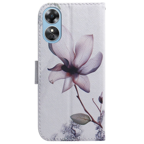 Cu clapetă pentru Oppo A17, Wallet, kwiat, alb