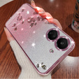 Husă pentru Xiaomi Redmi 13C / Poco C65, Glitter Flower, roz rose gold
