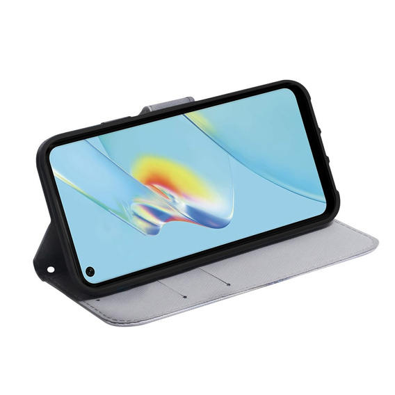 Cu clapetă pentru Oppo A17, Wallet flowers, albastru