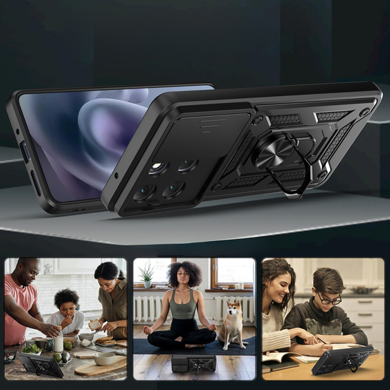 Husă blindată pentru Motorola Moto G86 5G, CamShield Slide, negru