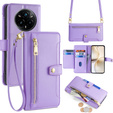 Cu clapetă pentru Realme 14 Pro+ 5G, Wallet Zipper Pocket, violet
