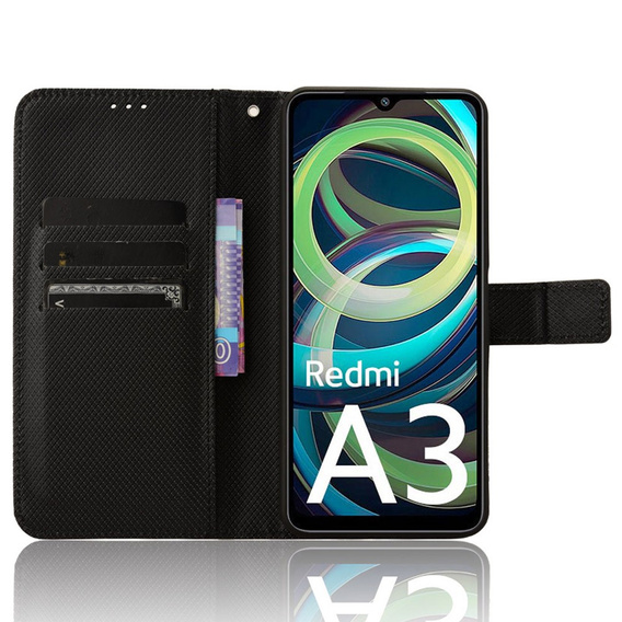 Cu clapetă pentru Xiaomi Redmi A3, Wallet Smart Magnet, negru