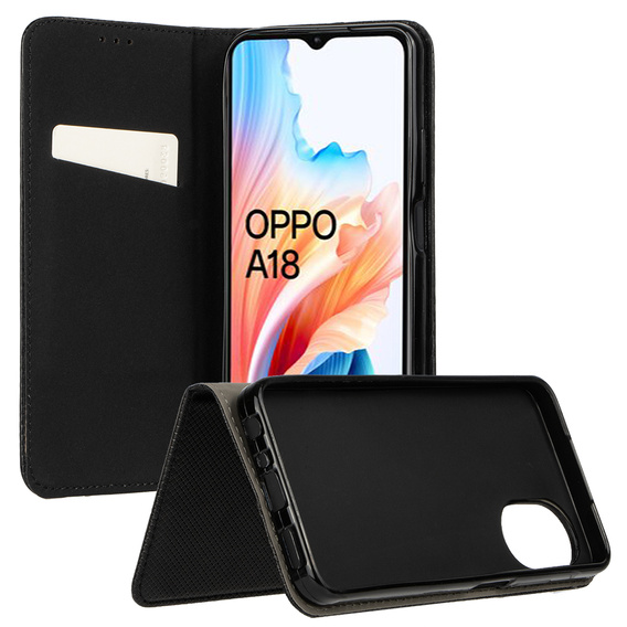 Carcasă pentru Oppo A18 4G / A38 4G, Smart Magnet, negru + sticlă 9H