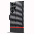 Cu clapetă pentru Samsung Galaxy S23 Ultra, Carbon LC.IMEEKE, negru