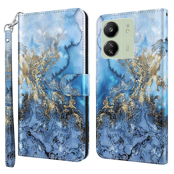 Cu clapetă pentru Xiaomi Redmi 13C / Poco C65, Wallet, Marble albastru