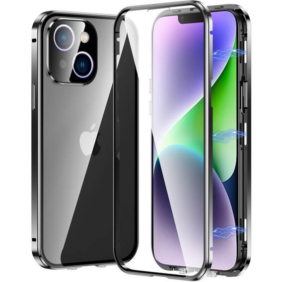 Husa pentru iPhone 15 Plus, Magnetic Dual Glass, negru