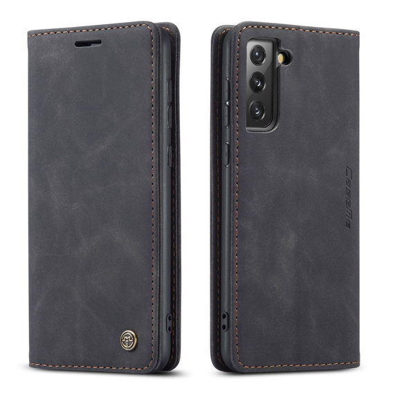 Husa CASEME pentru Samsung Galaxy S21 FE, Leather Wallet Case, negru