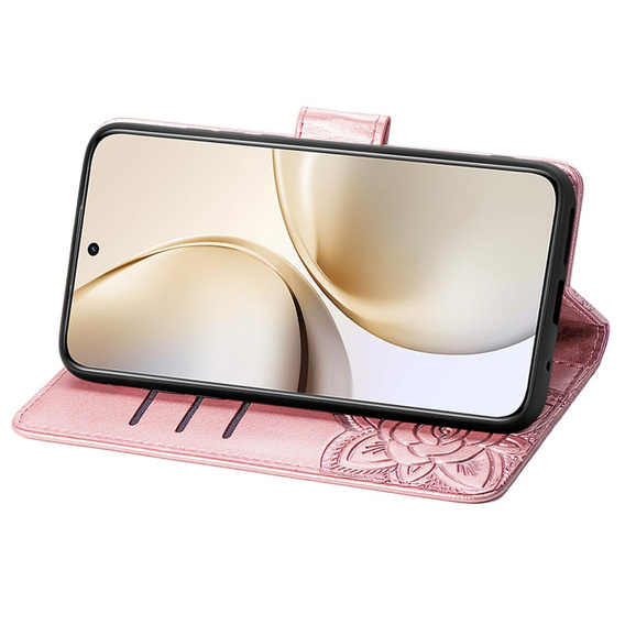 Cu clapetă pentru Realme 14 Pro 5G, Butterfly, roz rose gold