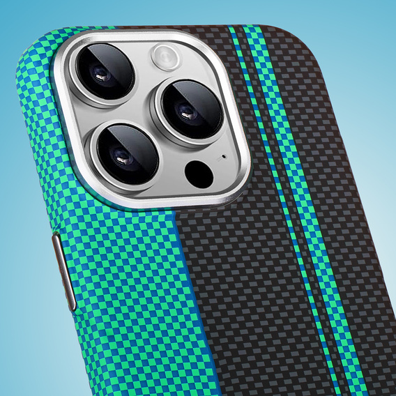 Carcasa pentru iPhone 15 Pro Max, Carbon Fiber MagSafe, negru / albastru