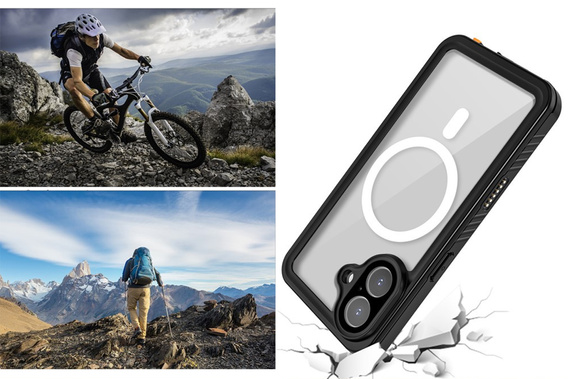 Carcasă Redpepper pentru iPhone 17, impermeabilă IP68, pentru MagSafe, transparentă cu laturi negre