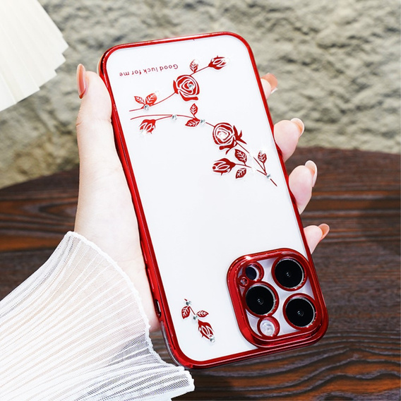 Husă pentru iPhone 15 Pro Max, Glitter Flower, roșu
