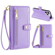 Cu clapetă pentru iPhone 15 Pro, Wallet Zipper Pocket, violet
