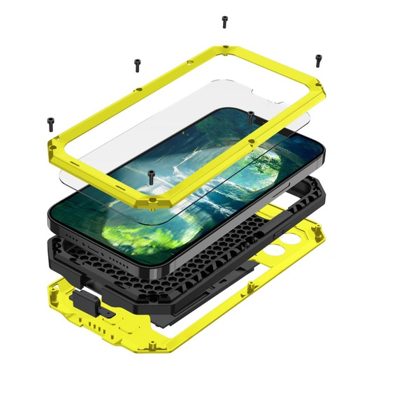 Husă pentru iPhone 13 Pro, R-JUST CamShield Slide, armată, galben / negru