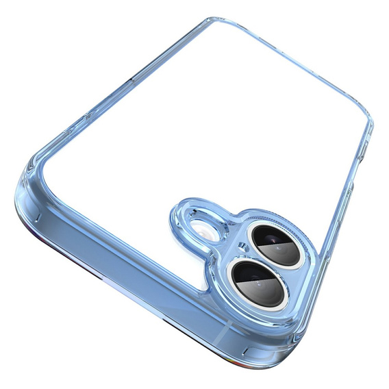 Husă pentru iPhone 17, cu capac pentru cameră, transparentă cu margini albastre