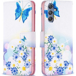 Cu clapetă pentru Samsung Galaxy M34, Wallet, butterfly & flowers, alb