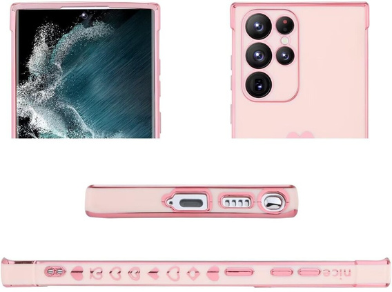 Husă pentru Samsung Galaxy S23 Ultra, Electro heart, roz rose gold + Sticlă ceramică Full Glue