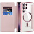 Cu clapetă pentru Samsung Galaxy S24 Ultra, RFID Wallet MagSafe CamShield, roz