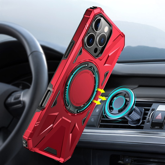 Carcasă pentru iPhone 16 Pro, blindată cu suport și placă pentru mâner, roșu