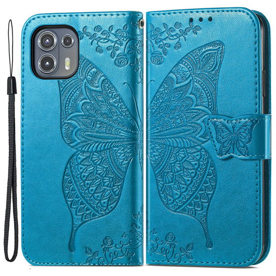 Cu clapetă pentru Motorola Edge 20 Lite, Butterfly, albastru