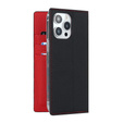 Cu clapetă pentru iPhone 14 Pro, Litchi Skin Grain, negru