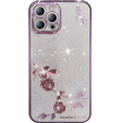 Husă pentru iPhone 14 Pro Max, Glitter Flower, violet