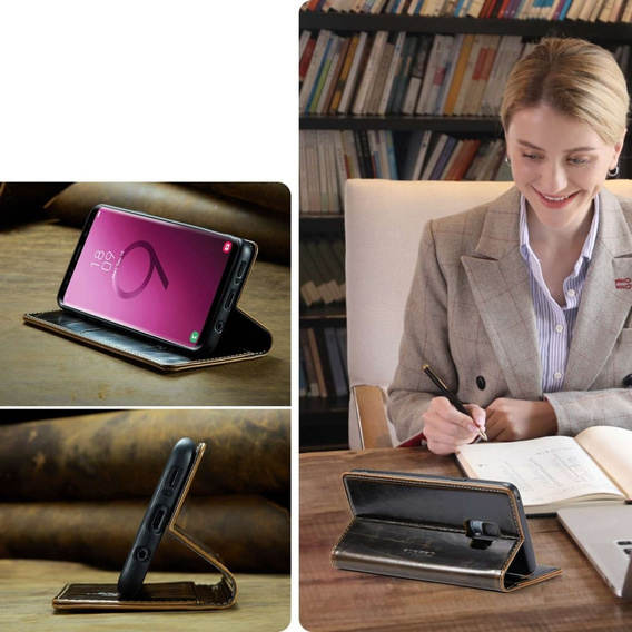 Carcasă flip CASEME pentru Samsung Galaxy S9, Waxy Textured, cafea