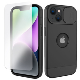 Husă ERBORD MagSafe Cam Slider, negru + sticlă pentru ecran pentru iPhone 13 / iPhone 14