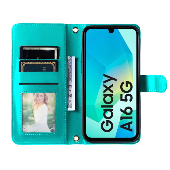 Husă cu clapetă pentru Samsung Galaxy A16, Rhombus Crossbody Leather, verde