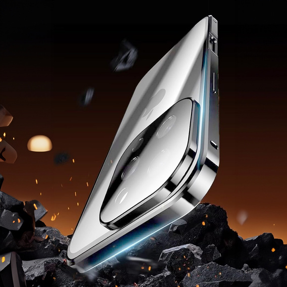 Husa pentru iPhone 16 Pro, Magnetic Dual Glass, de argint