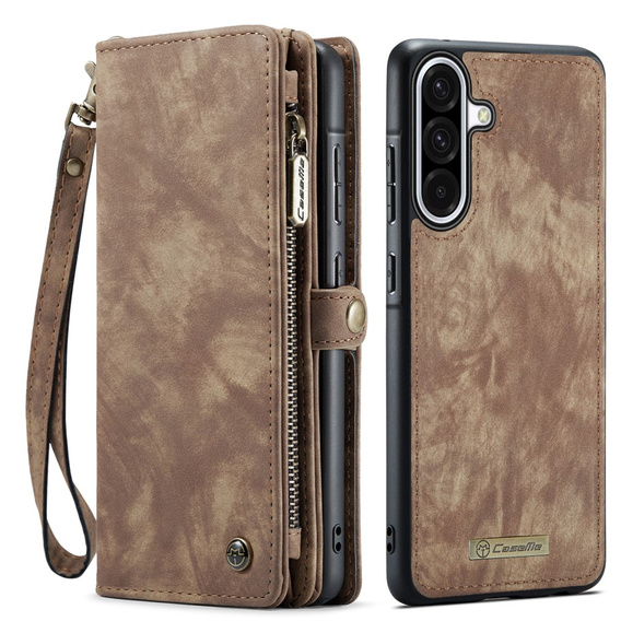 Husă CASEME pentru Samsung Galaxy A56 5G, Retro Leather Wallet, cu curea de umăr, maro