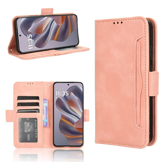 Cu clapetă pentru Motorola Edge 50 Neo / Motorola ThinkPhone 25, Card Slot, roz