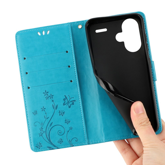 Cu clapetă pentru Xiaomi Redmi Note 13 Pro+, Butterfly, albastru