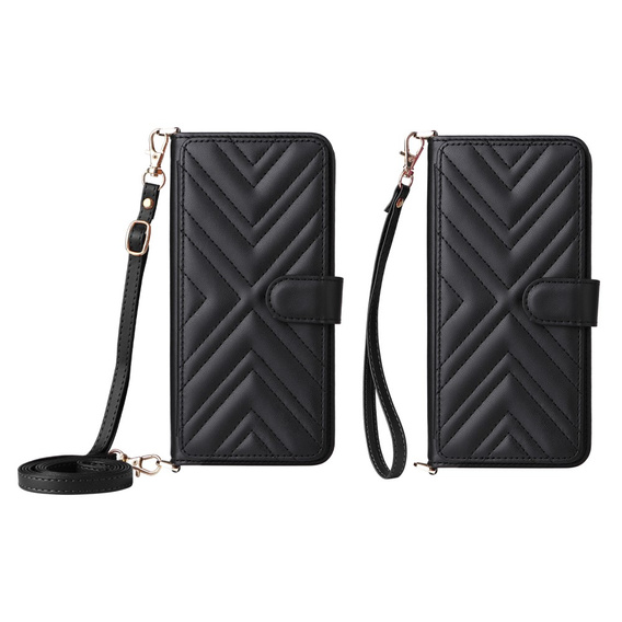 Carcasă cu clapetă pentru Xiaomi Poco M7 Pro 5G, Crossbody Leather Wallet, negru