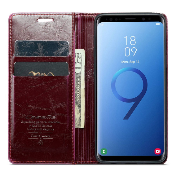 Carcasă flip CASEME pentru Samsung Galaxy S9+ Plus, Waxy Textured, roșu