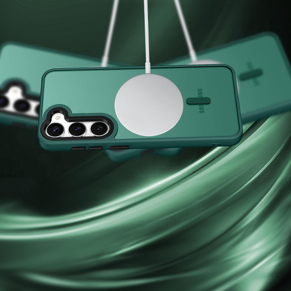 Husă pentru Samsung Galaxy S21 FE, pentru MagSafe, ERBORD Matt Case, verde + sticlă pentru ecran