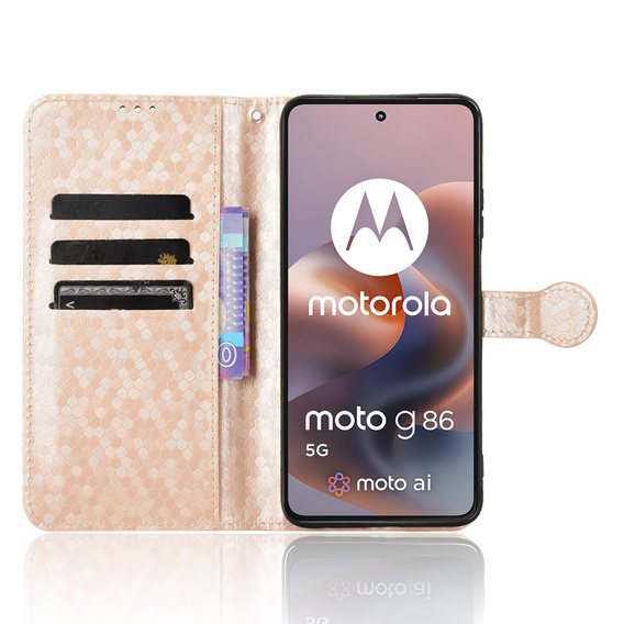 Husa cu clapetă pentru Motorola Moto G86 Power 5G, Wallet Rhombus, de aur