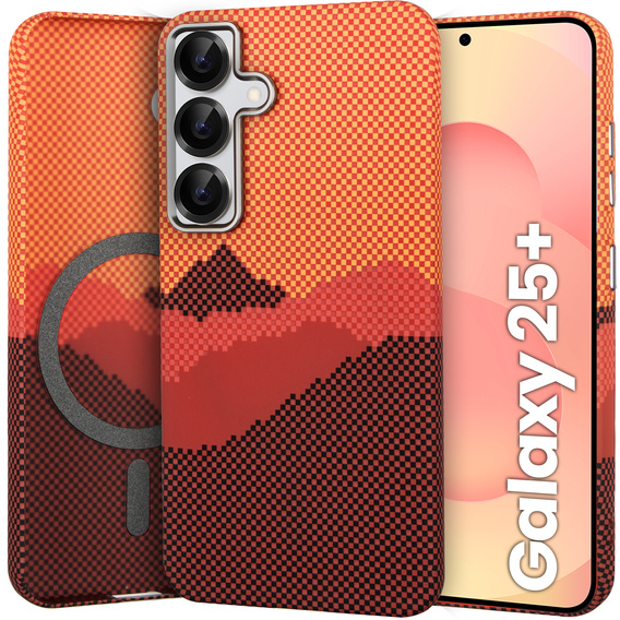 Carcasa pentru Samsung Galaxy S25+ Plus, Carbon Fiber MagSafe, portocaliu