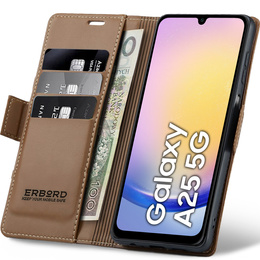 Husă pentru Samsung Galaxy A25 5G, ERBORD Glossy Litchi, portofel cu clapetă, maro