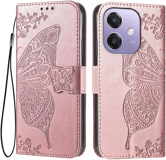 Cu clapetă pentru Oppo A40 / Oppo A40m, Butterfly, roz rose gold