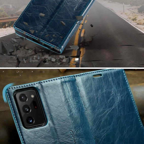 Carcasă flip CASEME pentru Samsung Galaxy Note 20 Ultra, Waxy Textured, albastru