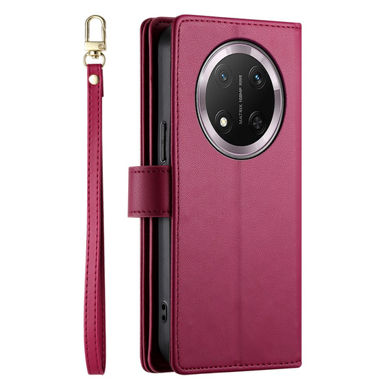 Cu clapetă pentru Honor Magic 7 Lite, Wallet Zipper Pocket, roșu