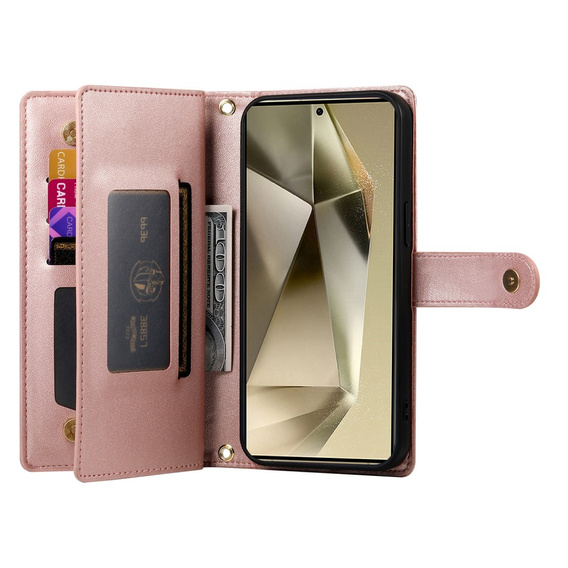 Cu clapetă pentru Samsung Galaxy S25 Ultra, Wallet Zipper Pocket, roz