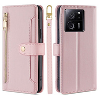 Cu clapetă pentru Xiaomi 13T / 13T Pro / Redmi K60 Ultra Wallet Zipper Pocket, Wallet Zipper Pocket, roz