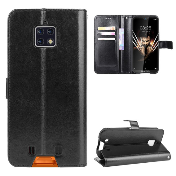 Cu clapetă pentru Oukitel WP6, Crazy Horse Wallet, negru