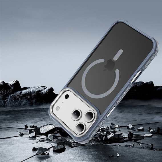 Carcasă Matt pentru iPhone 17 Pro Max, blindată, pentru MagSafe, fumurie cu margini gri