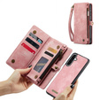 Husă CASEME pentru Samsung Galaxy A56 5G, Retro Leather Wallet, cu curea de umăr, roz