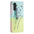 Cu clapetă pentru Samsung Galaxy A35 5G, Wallet, Feather albastru / galben