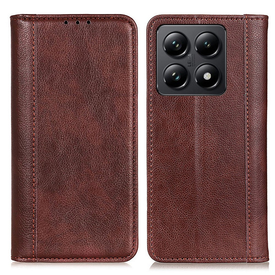 Huse pentru Xiaomi 14T Pro, Wallet Litchi Leather, maro