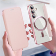 Cu clapetă pentru Samsung Galaxy S24+ Plus, RFID Wallet MagSafe CamShield, roz