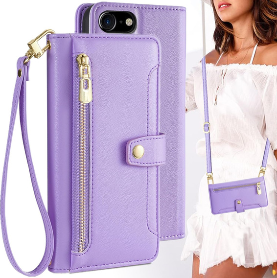 Cu clapetă pentru iPhone 16E, Wallet Zipper Pocket, violet